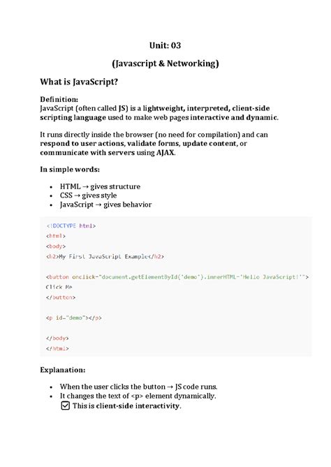 Unit 03 Notes: JavaScript Networking Overview and Key Concepts - Studocu