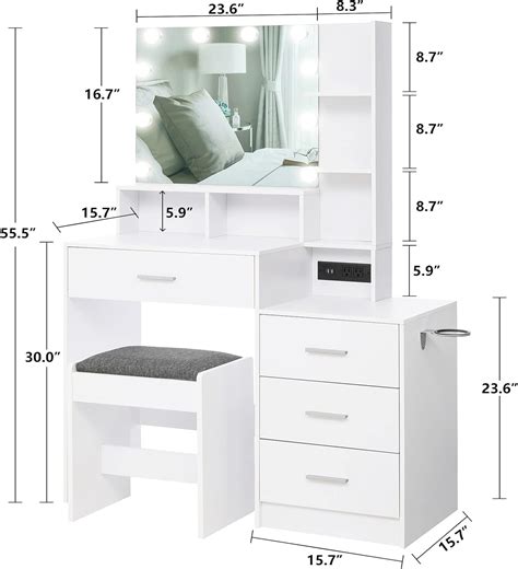 Buy usikey Large Vanity Table Set with Lighted Mirror & Charging ...