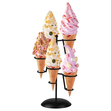 Buy Artliving Black Iron Ice Cream Cone Holder Stand With Base 5 Holes ...