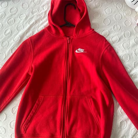 BRIGHT RED ZIP UP HOODIE NIKE PLEASE GET THIS OFF... - Depop