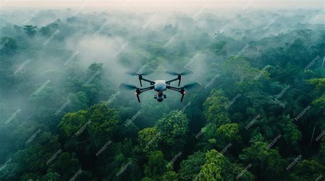 AIenhanced drones monitoring environmental conservation efforts Drones flying over forests ...