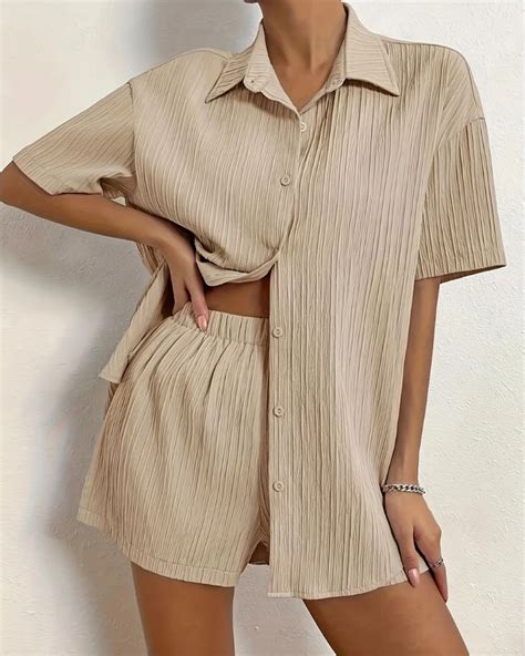 Women’s Textured Beige Top Bottom Set | 2-Piece Summer Co-Ord Outfit
