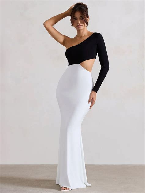 Black Solid One Shoulder Sleeves Bodycon Dress By Wyshlist