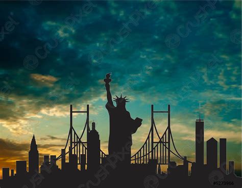 The silhouette of New York City on the sunset - stock vector 5273966 | Crushpixel - silhouette of new york