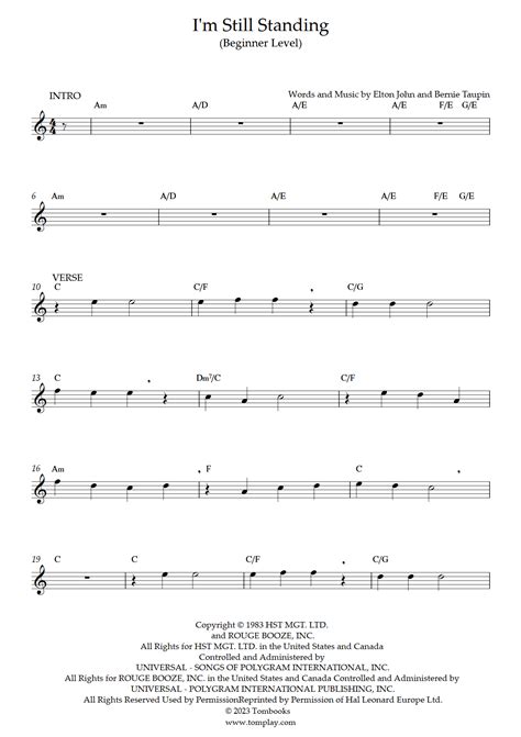 I'm Still Standing (Beginner Level) (Elton John) - Flute Sheet Music