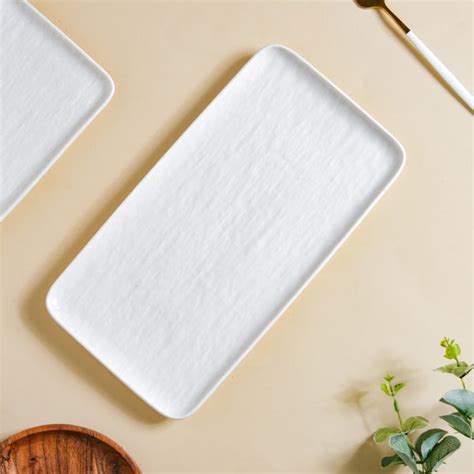 Frore Textured Rectangle Long Platter White Large 11.5 Inch Online ...