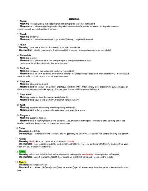 Barrons Wordlist with Mnemonics for Vocabulary Mastery - Studocu