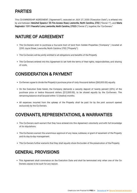Co Ownership Agreement Template [Free PDF] | Template.net