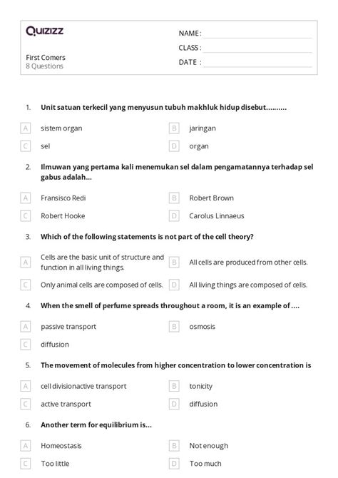 50+ osmosis and tonicity worksheets for 10th Class on Quizizz | Free ...