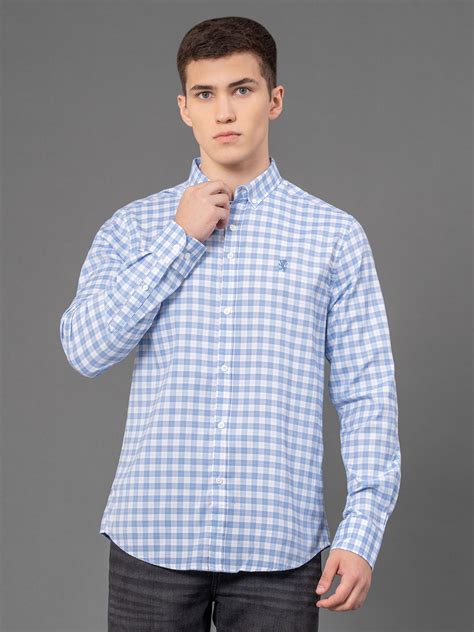 Red Tape Sky Blue Checked Shirt for Men | Classic & Versatile – Redtape