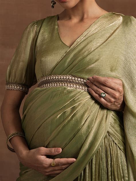 Buy Metallic Green Maternity Saree Dress