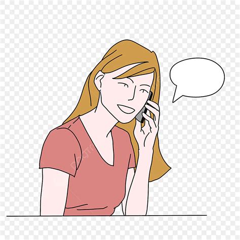 Girl Talking Phone PNG Picture, Line Drawing Of Young Girl Talking On ...