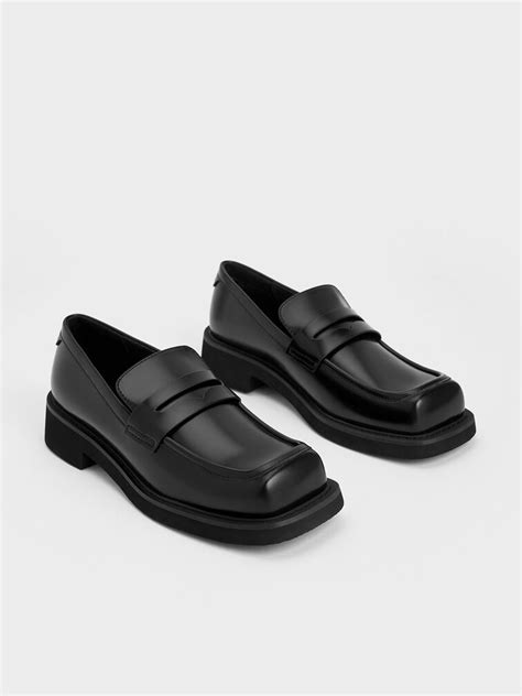 Black Boxed Monique Square-Toe Loafers - Black Box - Sale - CHARLES ...