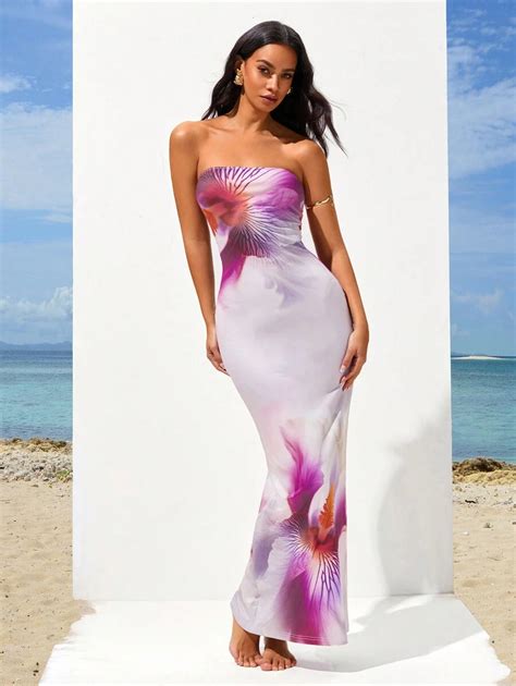 Opulessa Women Vacation Knit Printed Tube Dress For Beach | SHEIN USA