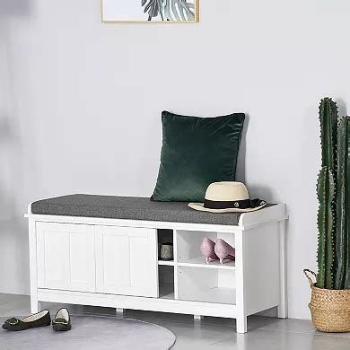 Homcom Shoe Rack Bench For Entryway With Cushion, Sliding Doors, 10 Pairs