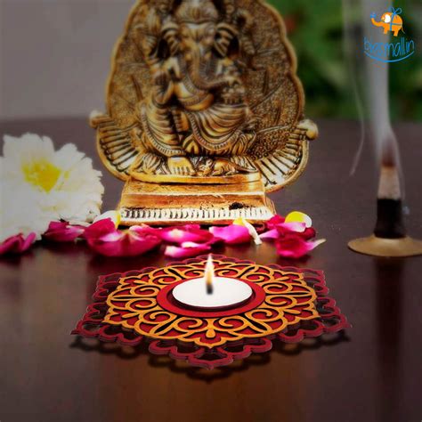 Decorative Wooden Tea Light Holder - Set of 2– Bigsmall.in