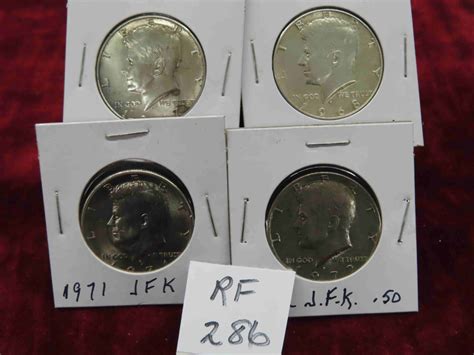 4 USA JFK 50 Cent Coins 1967, 68, 1971, 72