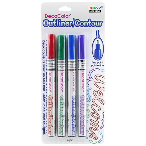 Marvy Decocolor Outliner Pen Set of 4 Red, Blue, Green, and Violet col ...