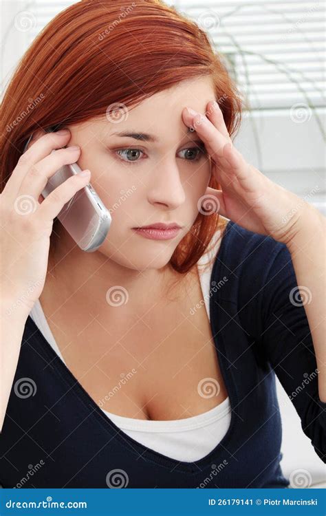 Upset and Worried Young Woman Talking by Phone Stock Image - Image of ...