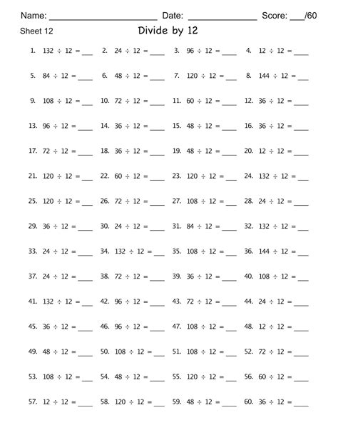 Division Worksheet Division Facts Math Drills Grades 3-5 | Etsy