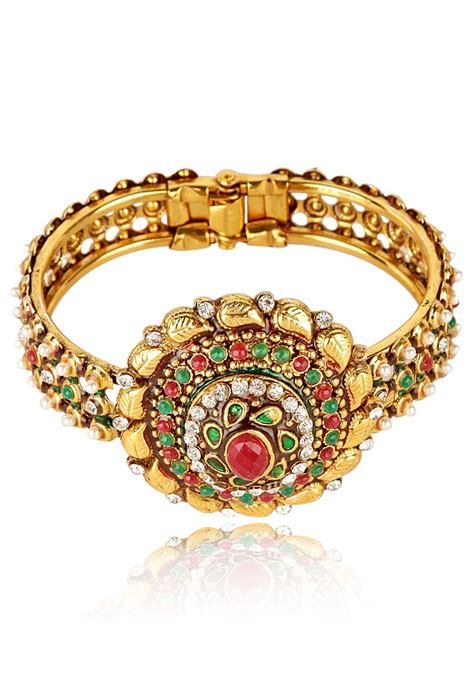 Buy Shining Diva Kundan Studded Adjustable Green and Red Bracelet for ...