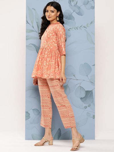 Buy Peach Printed Silk Blend Top With Palazzos Online at Rs.1457 | Libas