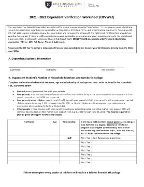 Fillable Online Dependent Verification Worksheet - etsu.edu Fax Email ...