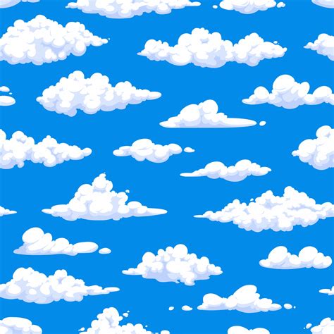 Cartoon fluffy clouds in blue sky seamless pattern 23503558 Vector Art ...