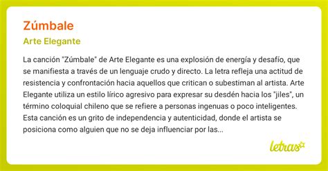 Significado de la canción ZÚMBALE (Arte Elegante) - LETRAS.COM