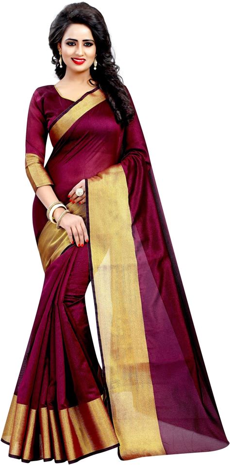 Buy Anugrah Plain Bollywood Cotton Magenta Sarees Online @ Best Price ...