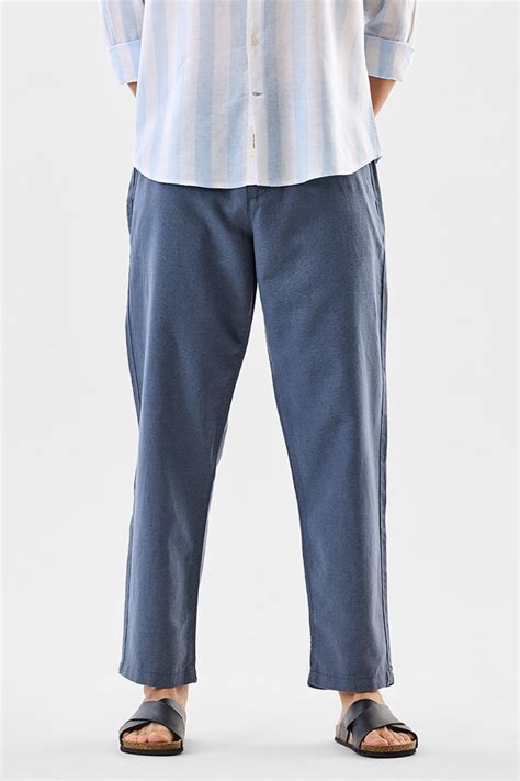 Buy Men's Blue Mid Rise Relaxed Fit Linen Trouser Online | Snitch – SNITCH