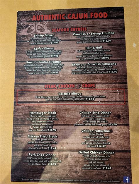 Menu at Rascal's Cajun Restaurant, Rayne