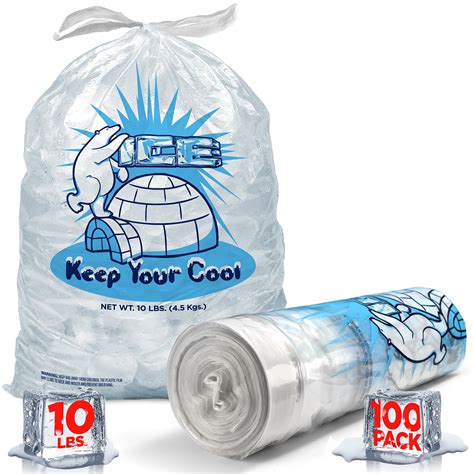 Durable Plastic 10 lb Ice Bags with Drawstring, 100 Pack Reusable Ice ...