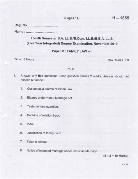 Family Law BA BBA BCom Nov 2019 IV Sem1 - Business studies - Studocu