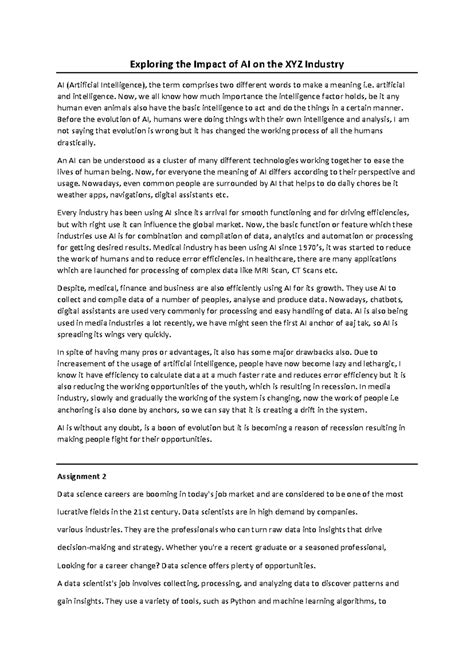 AI - AI essay - Exploring the Impact of AI on the XYZ Industry AI ...