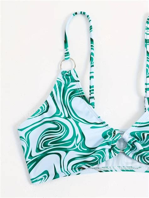 Fluid Pattern Ring Linked High Cut Bikini Set Summer for Sale Australia ...