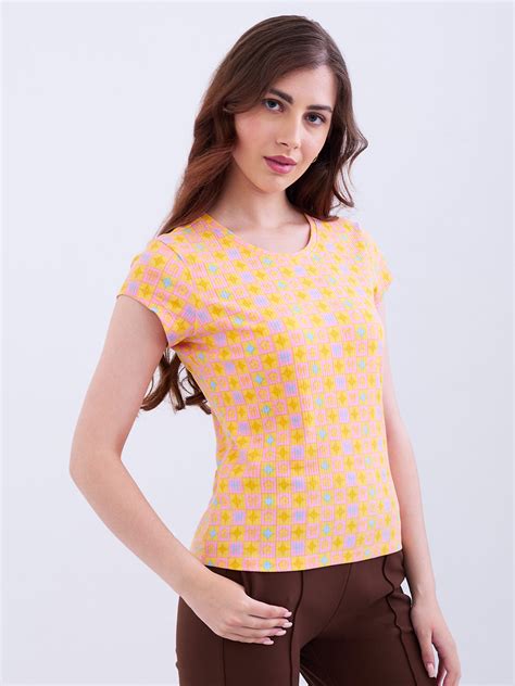 Spykar Pollen Yellow Slim Fit Casual T-Shirts For Women