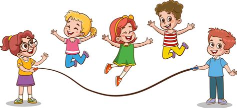Happy Little Kids Having Fun. vector illustration of cute kids jumping ...