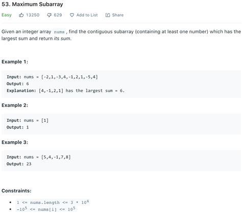 Maximum Subarray LeetCode Solution 的图像结果