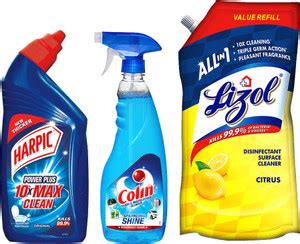 Harpic Original 500ml Toilet Cleaner + Lizol Citrus 750 ml + Colin ...