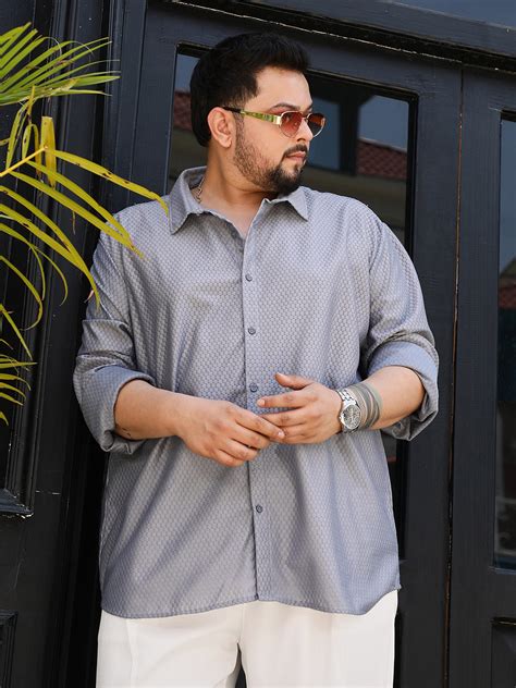 Instafab Plus Men's Moon Grey Relaxed Honeycomb Shirt