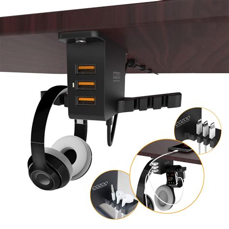 Headphone Stand with USB Charger COZOO Under Desk Headset Holder Mount ...