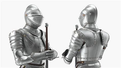 Polished Knight Plate Armor standing with Zweihander 3D | 3D Molier ...