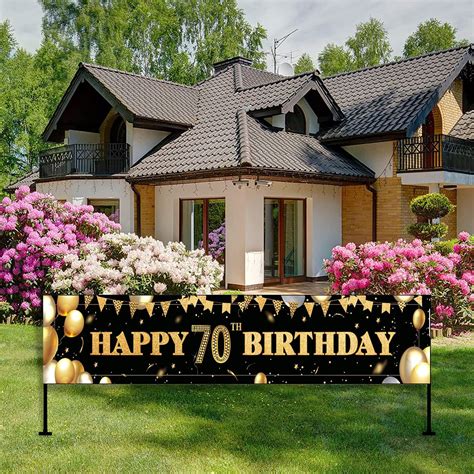 Buy Happy 70th Birthday Decoration Banner, Large Black and Gold Happy ...
