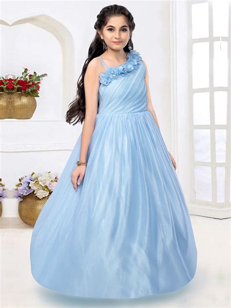 Off-Shoulder Light Blue Party Wear Gown For Girls – Suvidha Fashion