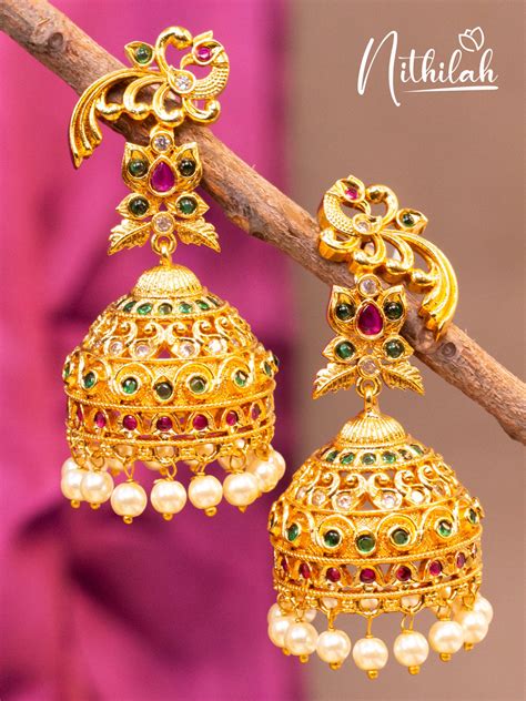 Jhumka Earrings | Buy Pretty Stone Gold Plated Jhumka – Nithilah