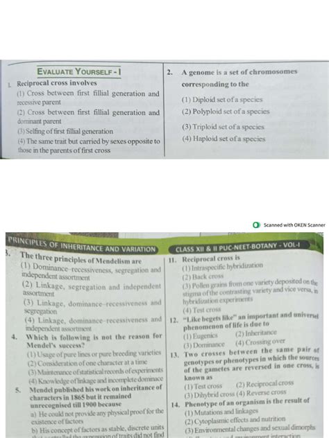 Image result for Principles of Inheritance and Variation KCET Questions