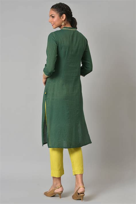 Buy Green Liva Zari Embroidered Kurta With Trousers Online for Woman ...