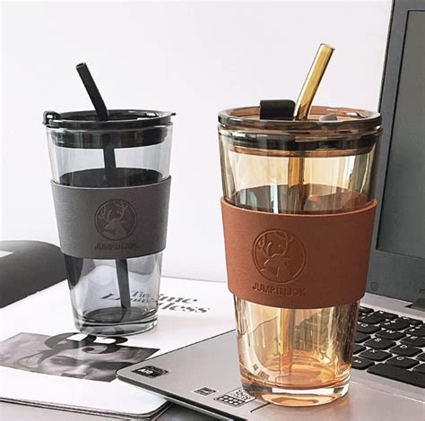 Glass Sipper Cup With Straw & Lid (Set of 2) - SL SHOPPING