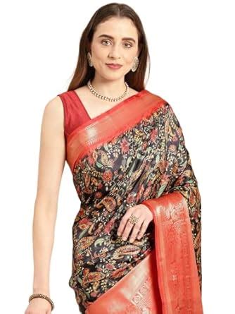 Buy vastranand Women's Kalamkari Floral Digital Prints Zari Woven ...